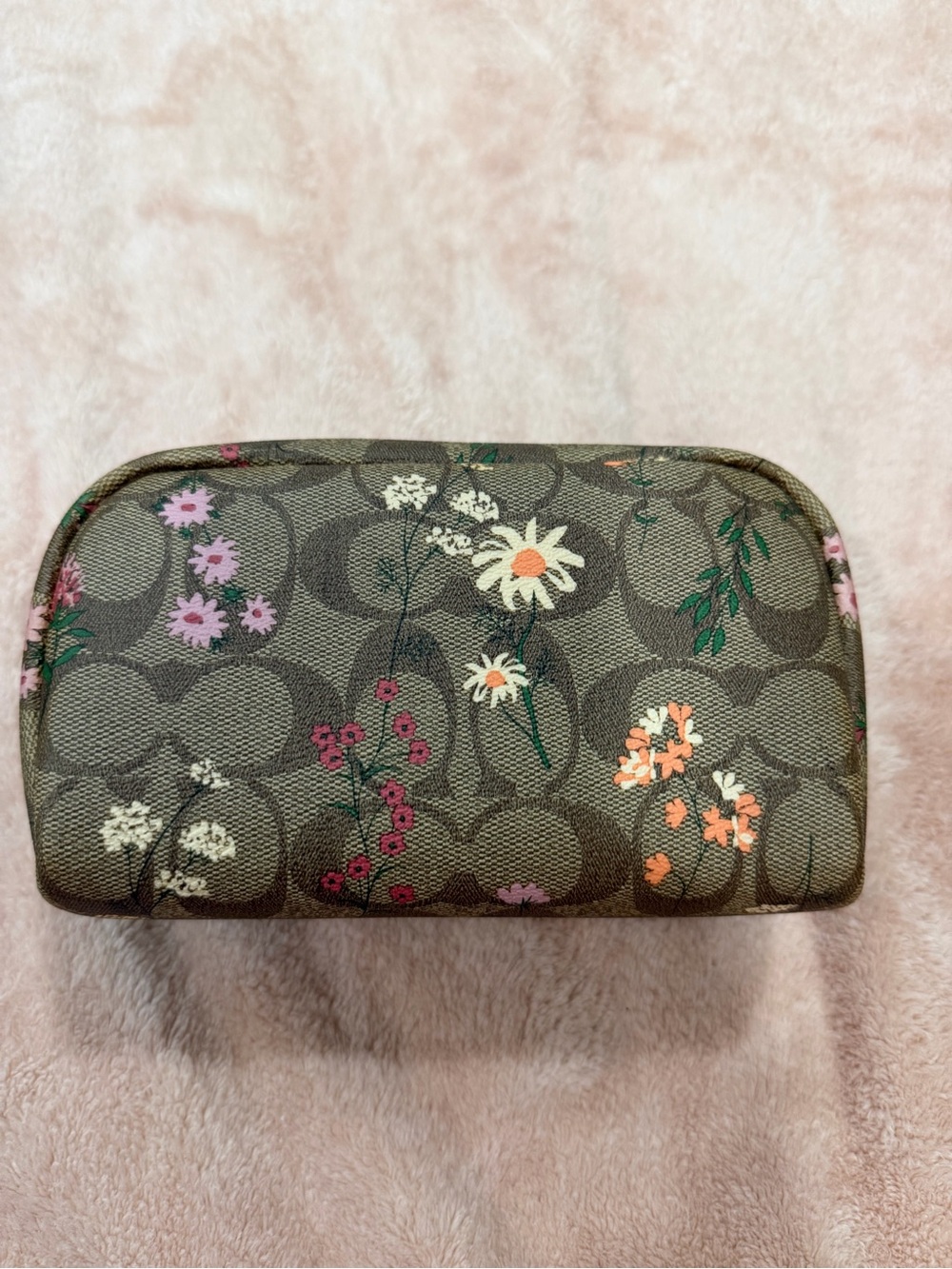 COACH Brown Signature Wildflower Boxy Floral Makeup Cosmetic Pouch - Picture 2 of 11